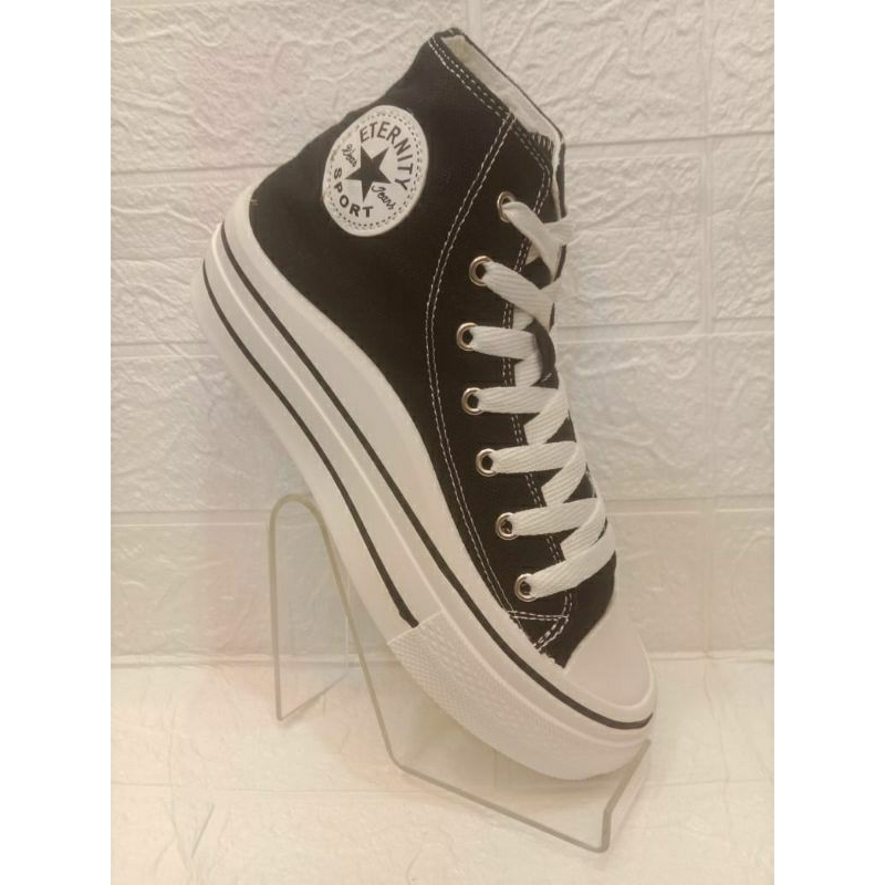 termurah sepatu sekolah hitam putih tipe tali ukuran 36-40 merek eternity sport/ four&nice Sneaker