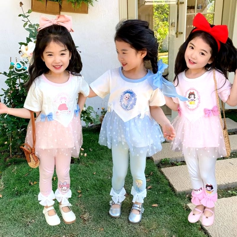 1-9 tahun setelan baju anak perempuan Tile Pita Poliester polos