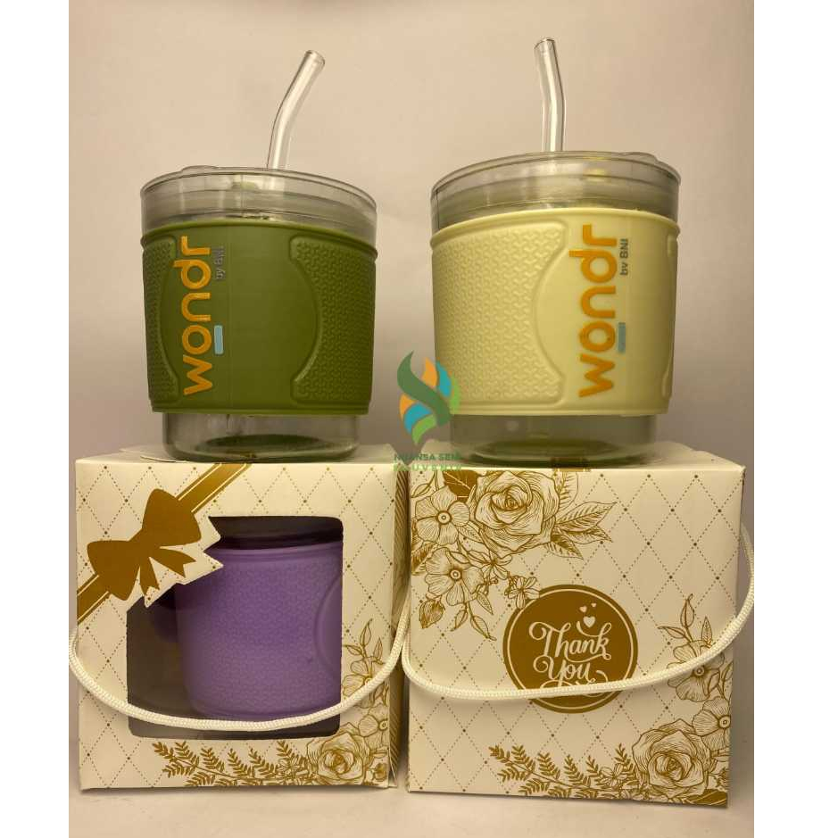 Souvenir Tumbler Minum Gagang Sedotan Gelas Sleeve Cup Kaca Mug Travel Sablon