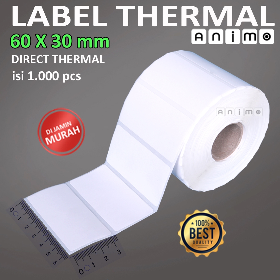 

LABEL BARCODE THERMAL 60 X 30 MM = 1.000 PCS - Direct Thermal 60 mm X 30 mm - Stiker Thermal 6 x 3 cm isi 1.000 PCS