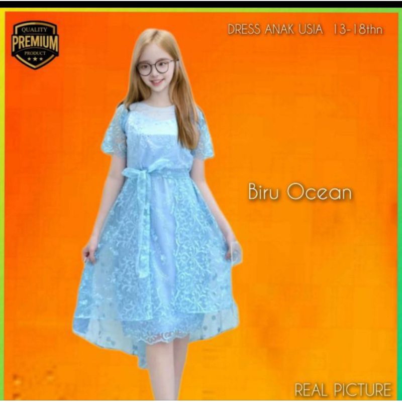 Midi Dress Anak Perempuan 13-18thn Jiao Gaun Pesta Korea Remaja Biru