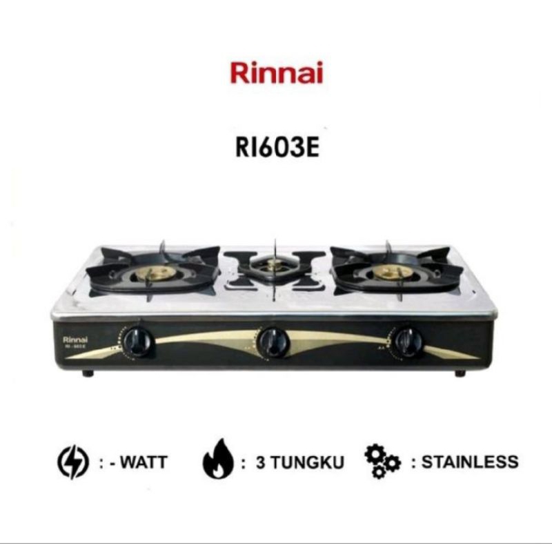 Kompor Gas Rinnai 3 Tungku RI-603E | RI603E 603 E RI603 stainless api ekonomis