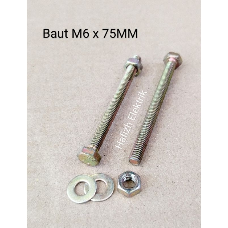 Baut Kuning M6 x 75MM (1 Set) Baut + Mur + Ring | Panjang 7,5 CM