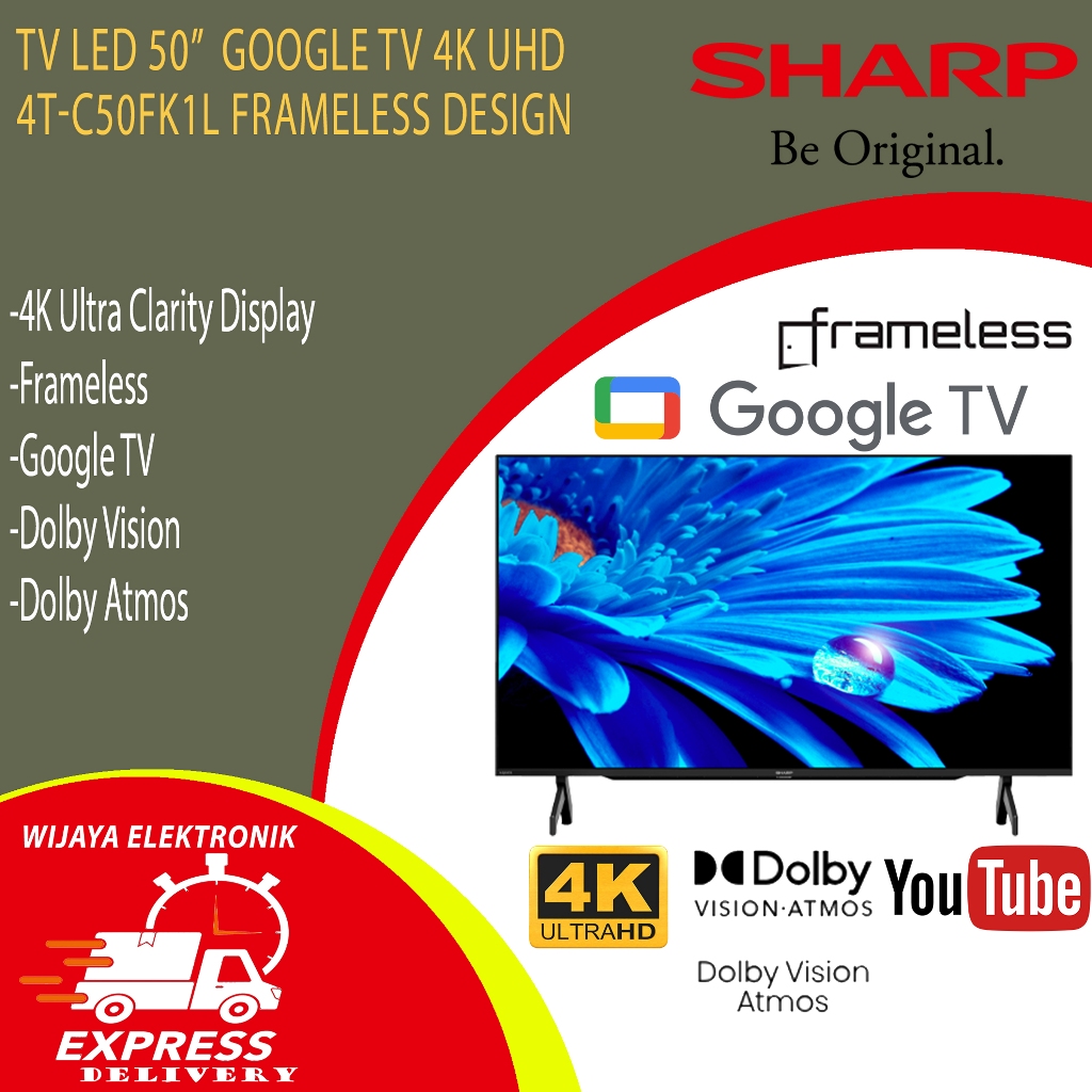 LED SHARP 50" 4T-C50FK1L - TV Led SHARP 50 Inch Android TV 4K Ultra Clarity Frameless