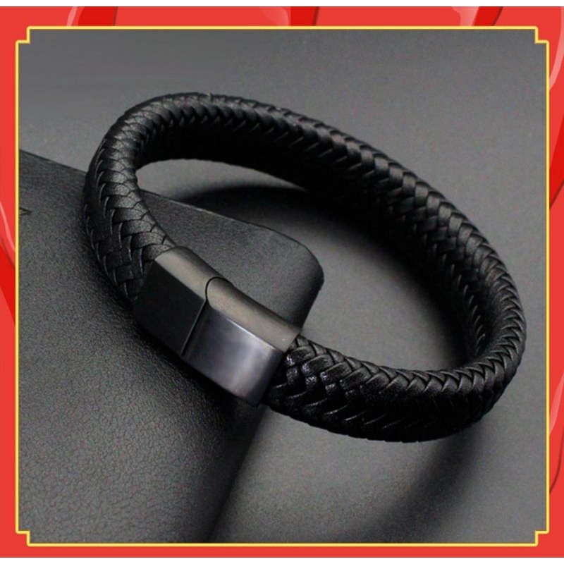 Gelang Kulit Tenun Pria Keren Gelang Kulit Stainless Perhiasan Pria Dewasa