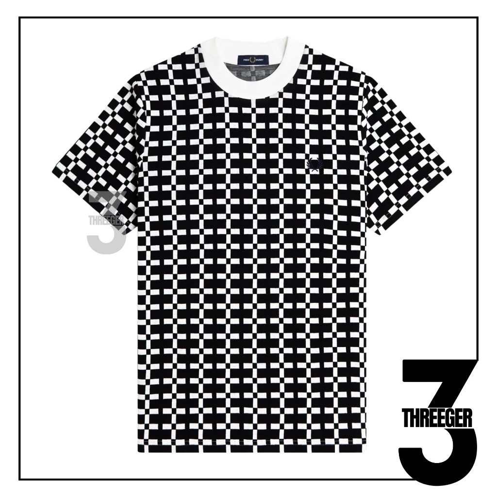 Fred Perry Geometric Jacquard Tee Snow White Original / Kaos Fred Perry Original