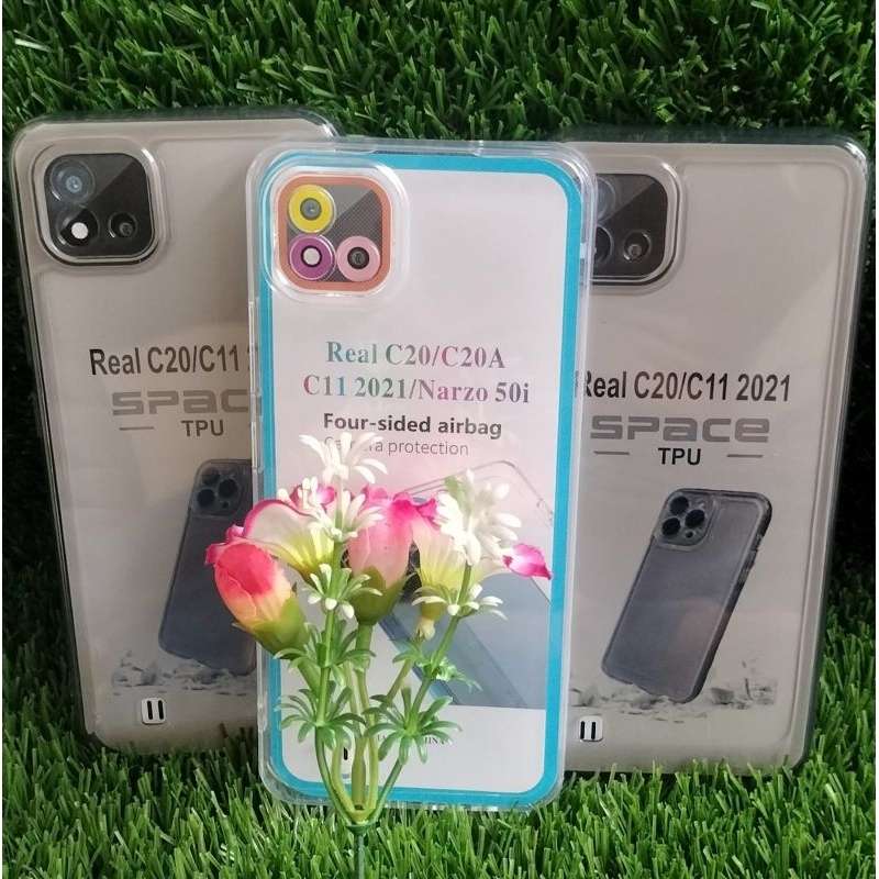 shofcase silikon hp realme C 20/C11 2021  case cleer bening hitam/bening transparan pelindung belaka