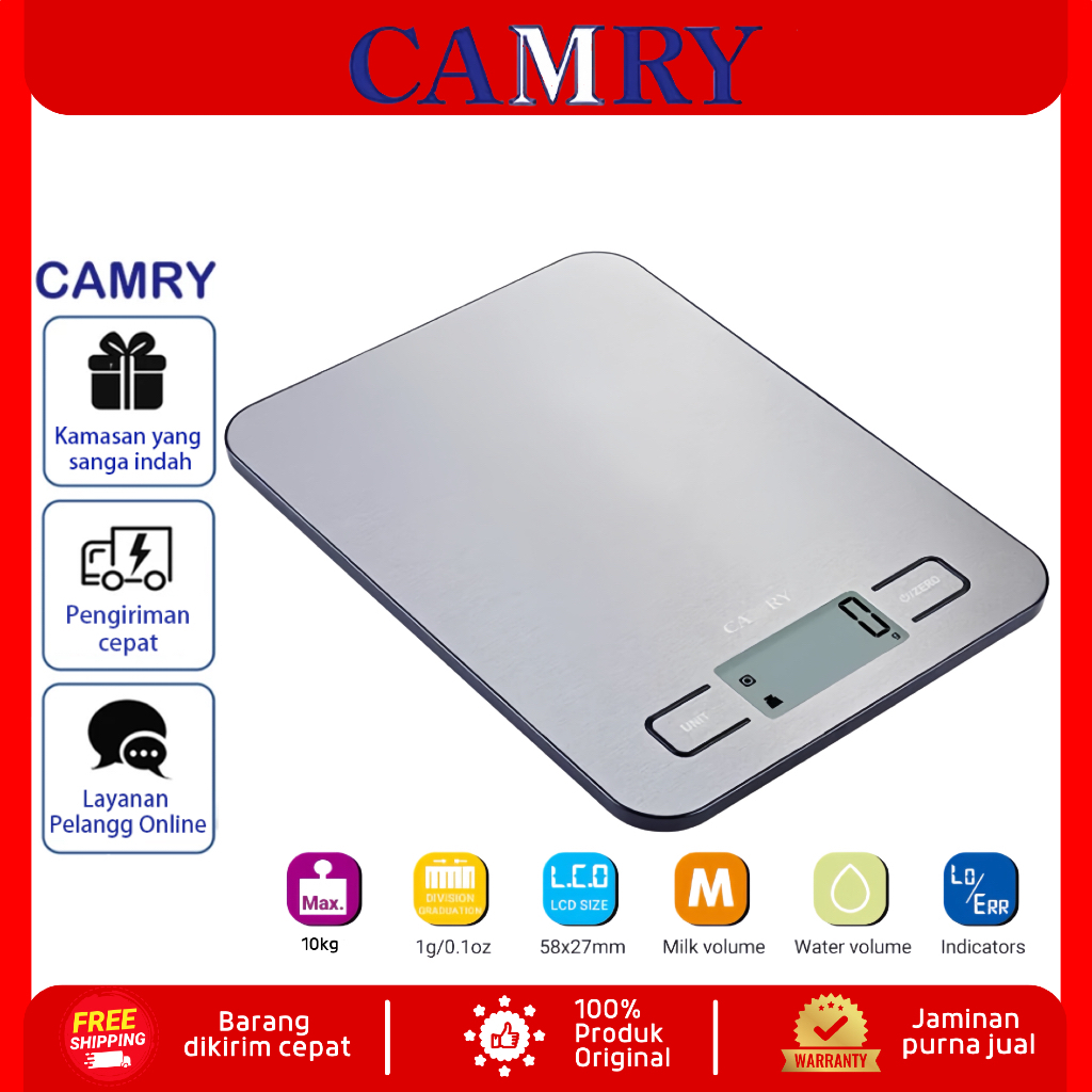 Timbangan Dapur Digital Camry 10kg - Kitchen Scale Timbangan Dapur Digital Slim Plate Akurasi 0.1g