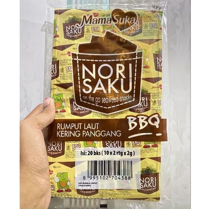 

Nori Saku Rasa BBQ Mamasuka 1 Pack isi 20 pcs