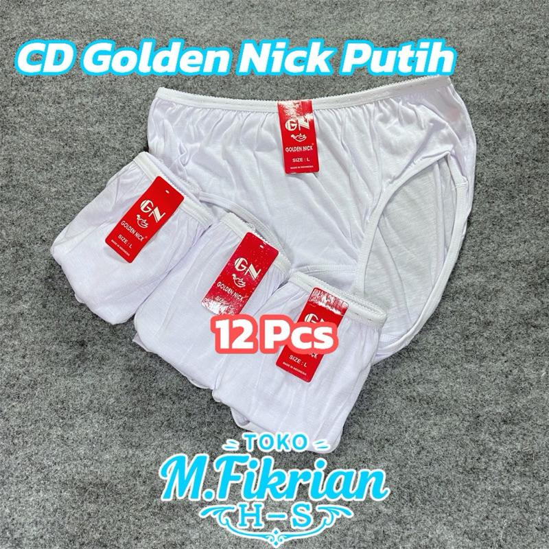 (12 PCS) CD Golden Nick Warna Putih Ori  Celana Dalam Katun Wanita Size M–XXL