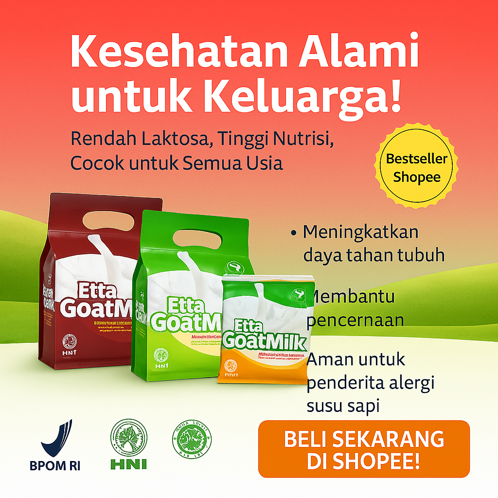 

ETTA GOAT MILK HNI Susu Kambing Etawa Bubuk Organik Solusi Mengatasi Asma Dan TBC tingkatkan Imun