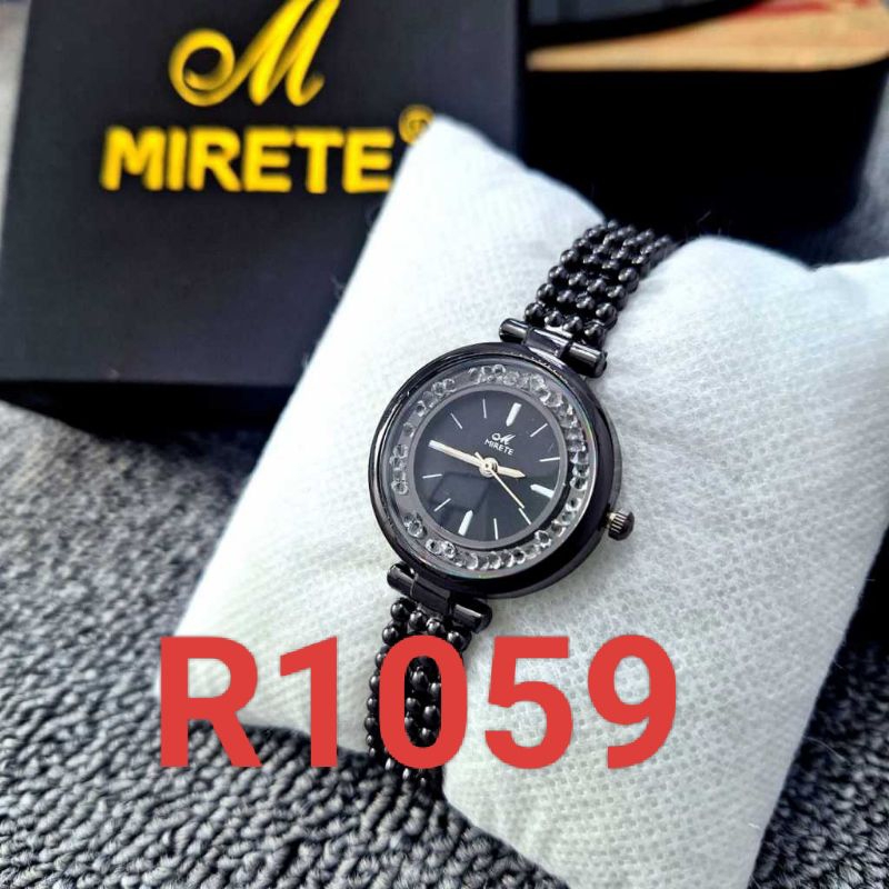 COD Jam wanita mirete R1059 rose gold putih hitam bonus batrai cadangan