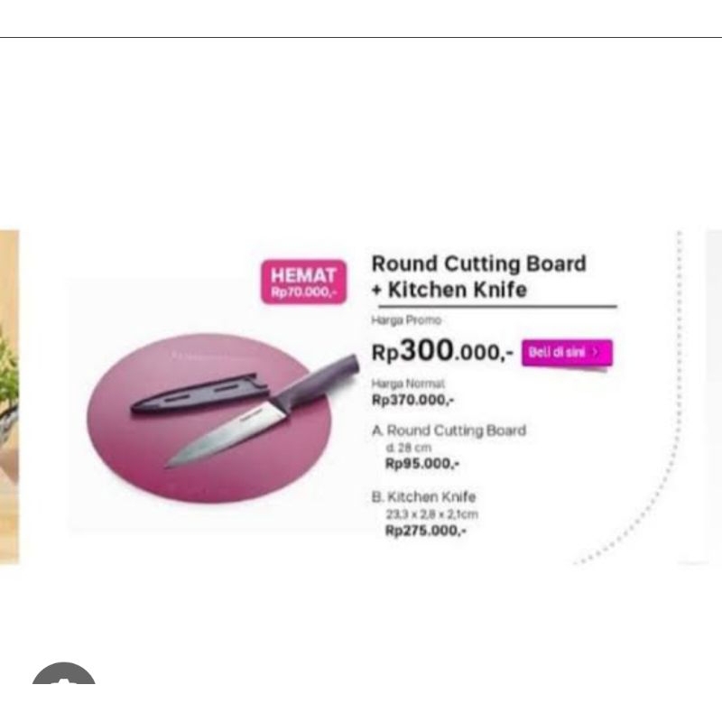 paket round Cutting board tupperware dan kitchen knife / pisau dan telenan tupperware