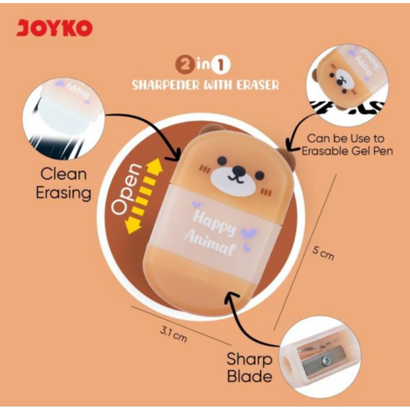 

Sharpener Eraser Set / Set Serutan / Rautan Dan Penghapus Pensil Joyko 2 in 1 Type: BP-176 (Per Pcs)