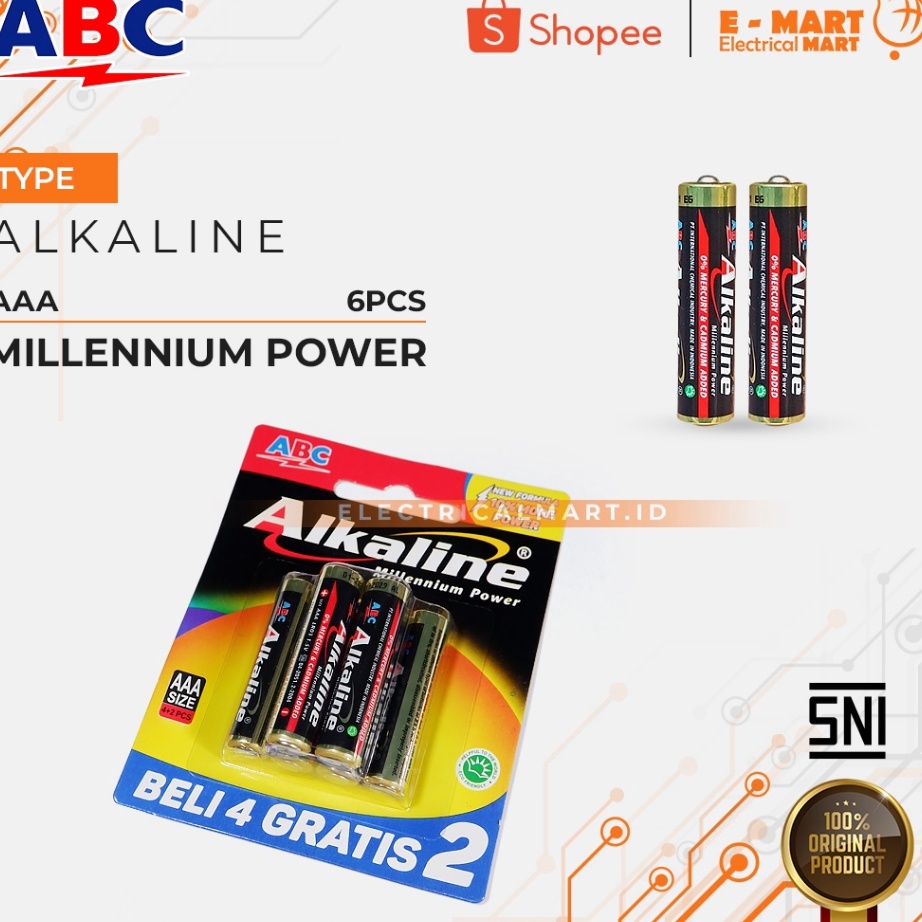 PROMO Baterai AAA ABC Alkaline 6PCS  Battery AAA Alkaline  AAA Batrai isi 6 LEBIH HEMAT OXYMETER