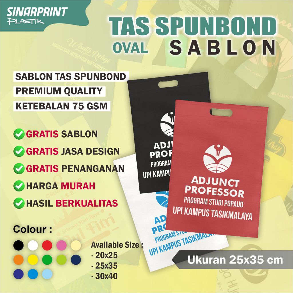 

Tas Spunbond Sablon Ukuran 25x35 OVAL Untuk Ulang Tahun Pernikahan Souvenir Seminar