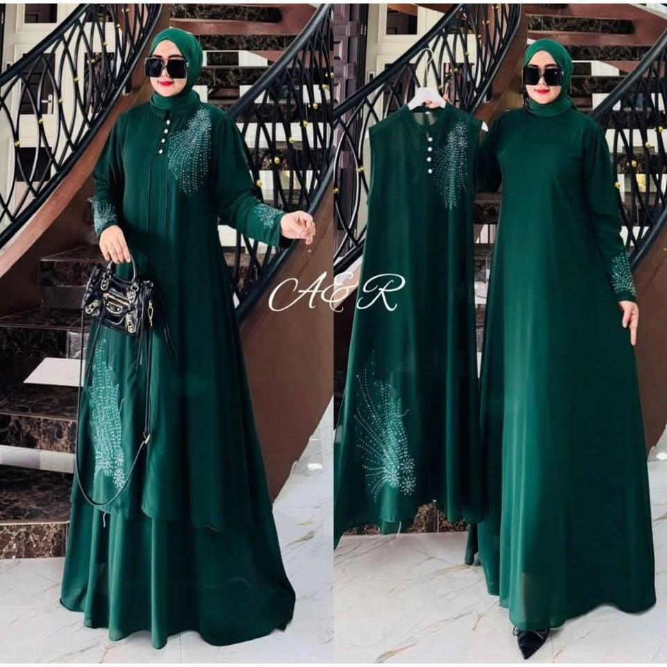 Gamis Brokat Muslimah Freya 2in1 Vol 2 - Baju Gamis Seruty Swarovski Elegan Busui Wudhu Friendly - F