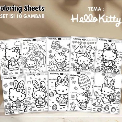 

KERTAS GAMBAR ANAK MEWARNAI KARAKTER HELLO KITTY UKURAN A4 - COLORING SHEETS 1 SET ISI 10 GAMBAR