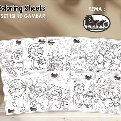 

KERTAS GAMBAR ANAK MEWARNAI KARAKTER PORORO UKURAN A4 - COLORING SHEETS 1 SET ISI 10 GAMBAR