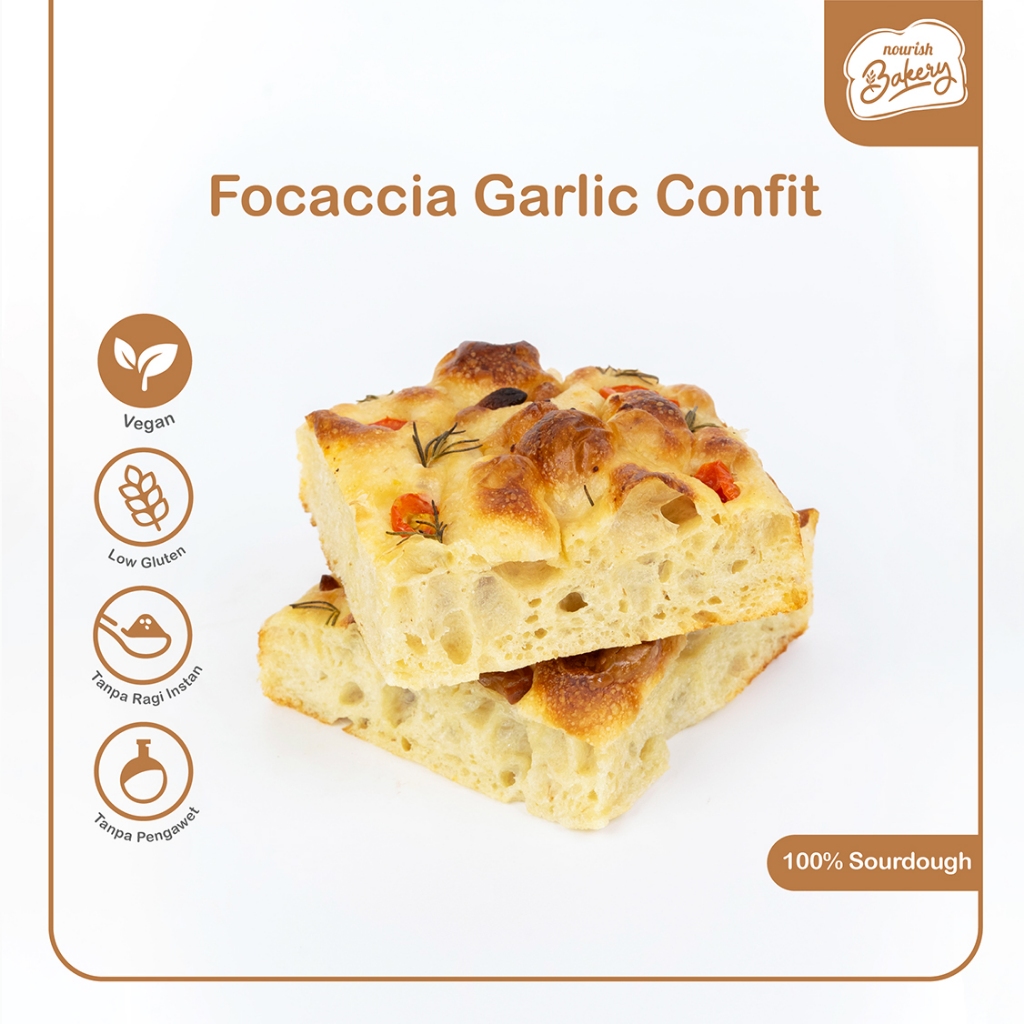 

Focaccia Garlic Confit - 100% Sourdough Focaccia Long Fermentation Slice (Vegan) JunDW
