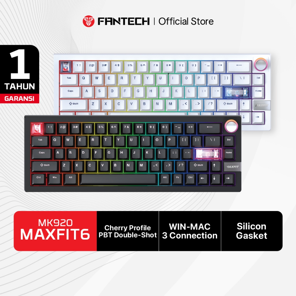Fantech MAXFIT6 QMK VIA Compatibility Keyboard Wireless Gaming Mechanical 60% Layout Silicon Gasket 