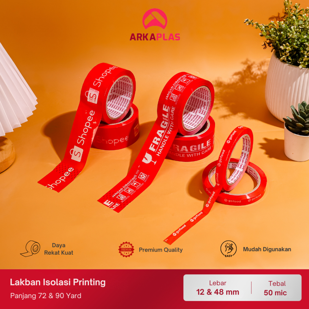 

ARKAPLAS Isolasi Solatip Lakban Printing Online Go Food (72 Yard & 90 Yard)