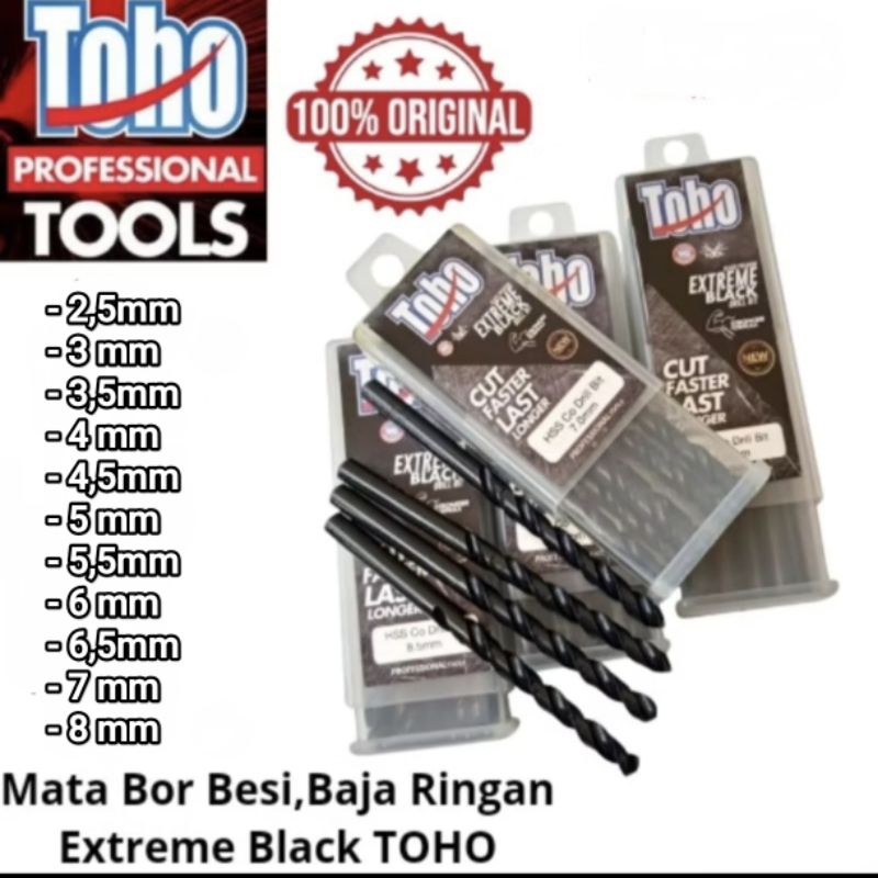 Mata Bor Besi Baja Ringan,Stanless TOHO EXTREME BLACK 2,5mm/3mm/3,5mm/4mm/4,5mm/5mm/5,5mm/6mm/6,5mm/