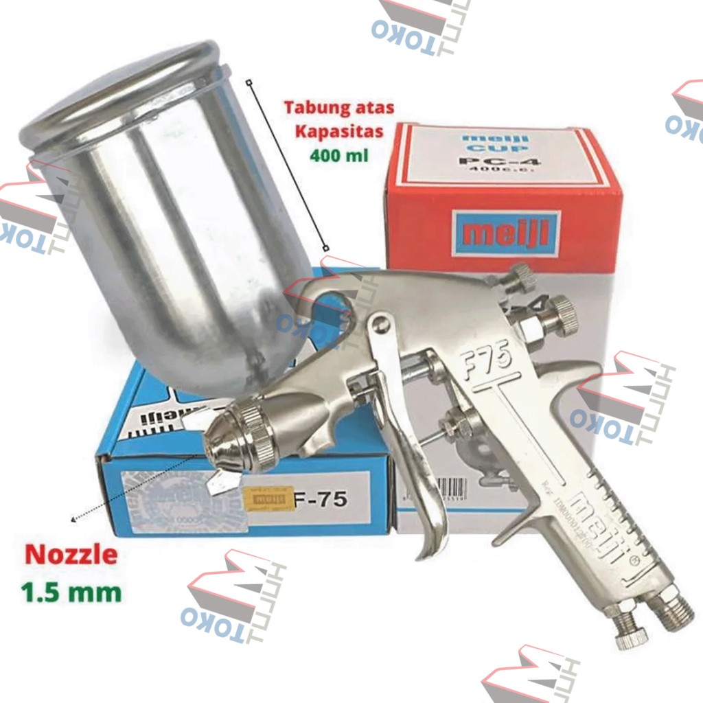 Penyemprot Cat / Spray Gun Set / Alat semprot Cat F75 Tabung Atas (100 cc) Meiji (asli Jepang)