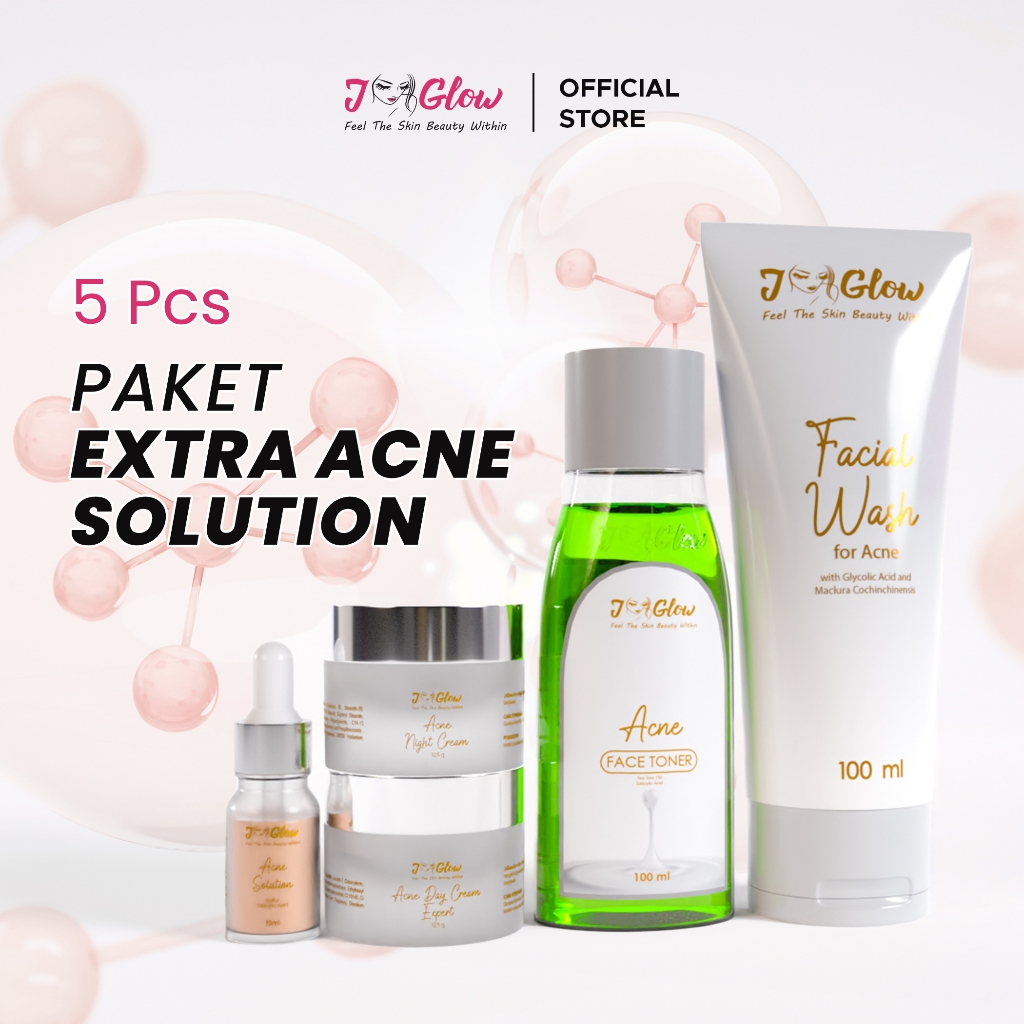 J-Glow - Paket Extra Acne Solution (Untuk wajah jerawat aktif) - 5 Pcs