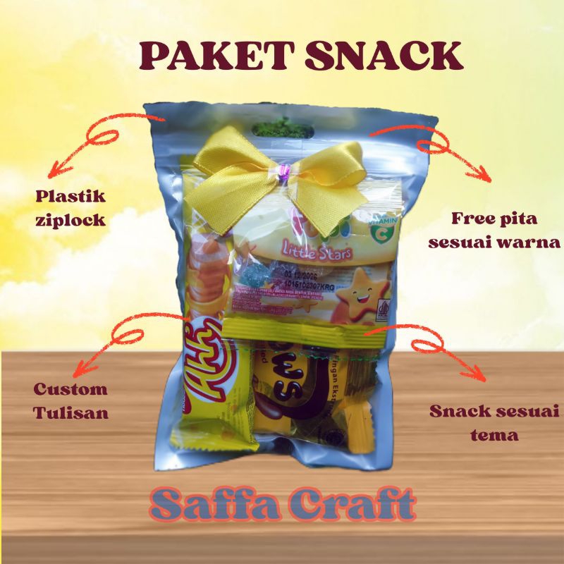 

Paket Snack Ulang Tahun Hampers Mini Gift Snack Tema Kuning Free Pita Plastik Ziplock
