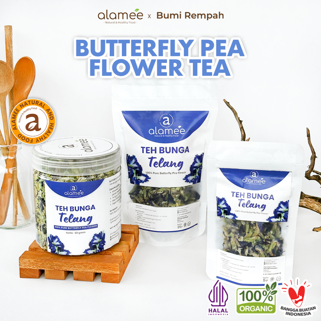 

ALAMEE Teh Bunga Telang Kering Butterfly Pea Tea Teh Herbal Organik Alami Siap Seduh Minum