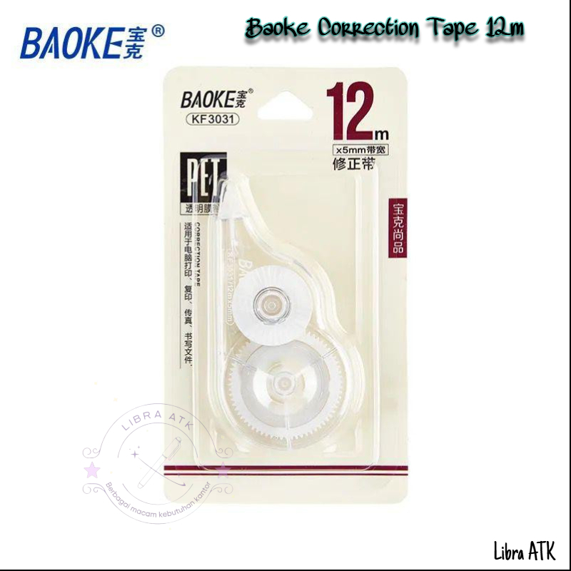 

Baoke correction tape 12m per pcs putih transparant