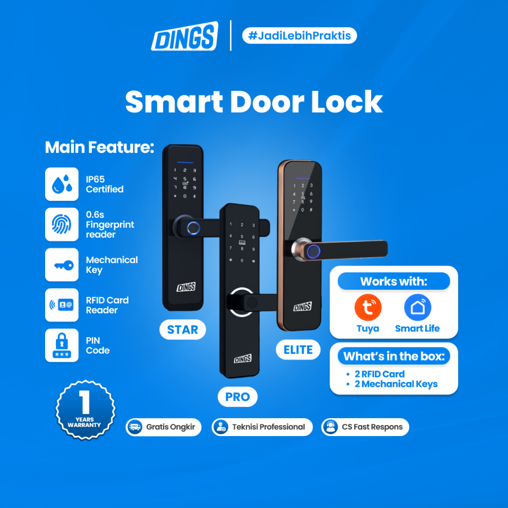 DINGS Smart Door Lock Kunci Pintu Digital Smart Home Fingerprint RFID Card