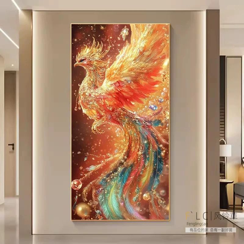 Lukisan Porcelain 5D Diamond Motif Burung Phoenix Pajangan Dinding Wall Decor Porselen 5 Dimensi Pho
