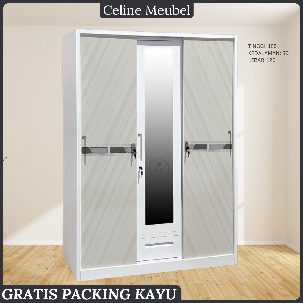 EVO. Lemari Baju Besi Sliding - Lemari Baju 3 Pintu - Lemari Baju Besi - Lemari sliding Baju Besi - 