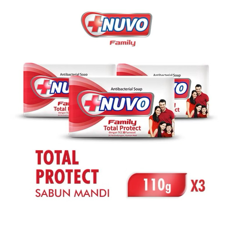 (4 Pack Beli 3 Gratis 1) Nuvo Family Sabun Mandi Batang Multipack Merah Total protect 110gr