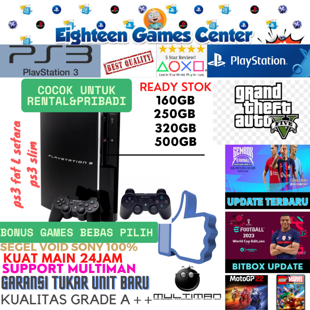 PS3 FAT / PS 3 CECHL SETARA PS3 SLIM 500 GB CFW MULTIMAN FULL GAME,