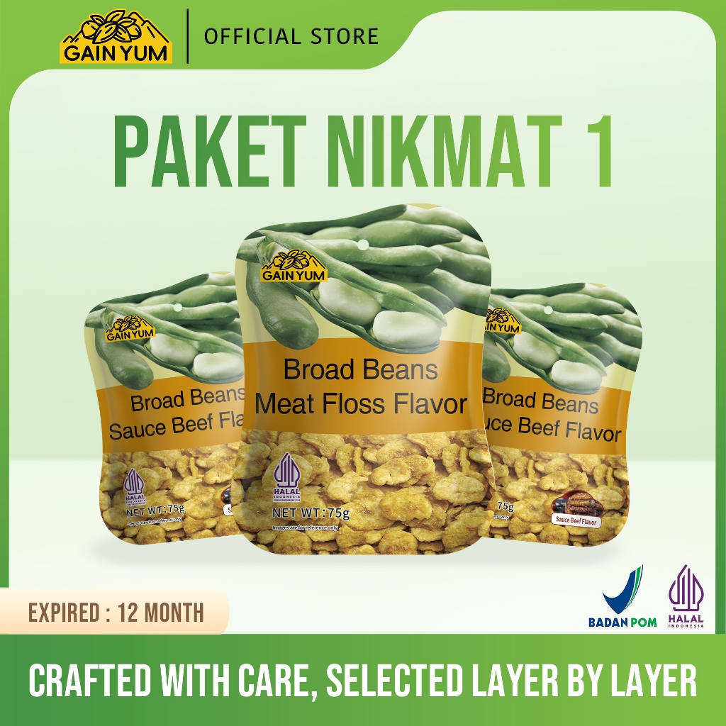 

[ PAKET NIKMAT 1 ] Gain Yum - Kacang Koro Rasa Sapi, Abon Sapi Ukuran 75g