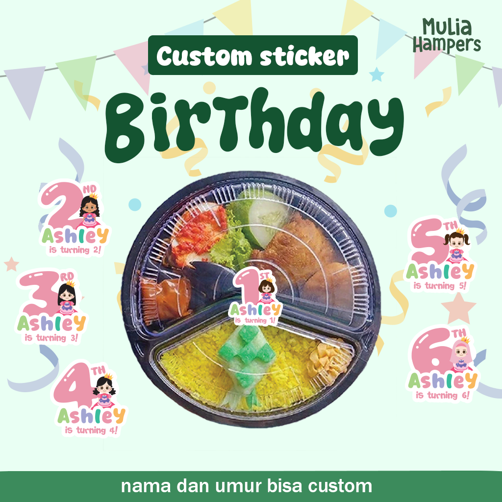 

Sticker Ulang Tahun Anak Karakter Girl Series Custom Nama Umur Souvenir Bento Birthday Aqiqah Khitan