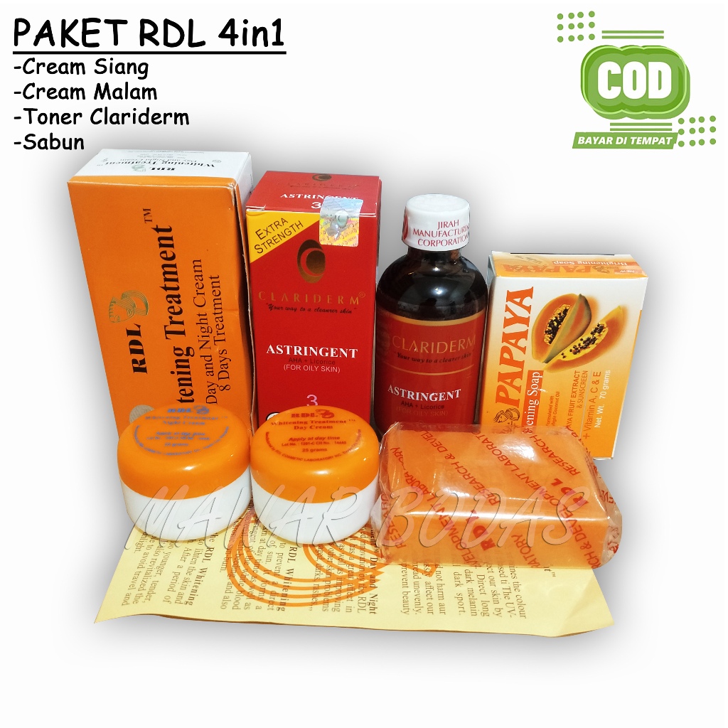 RDL Paket Cream 4IN1 Cream Siang Malam Sabun Papaya dan Toner Clariderm