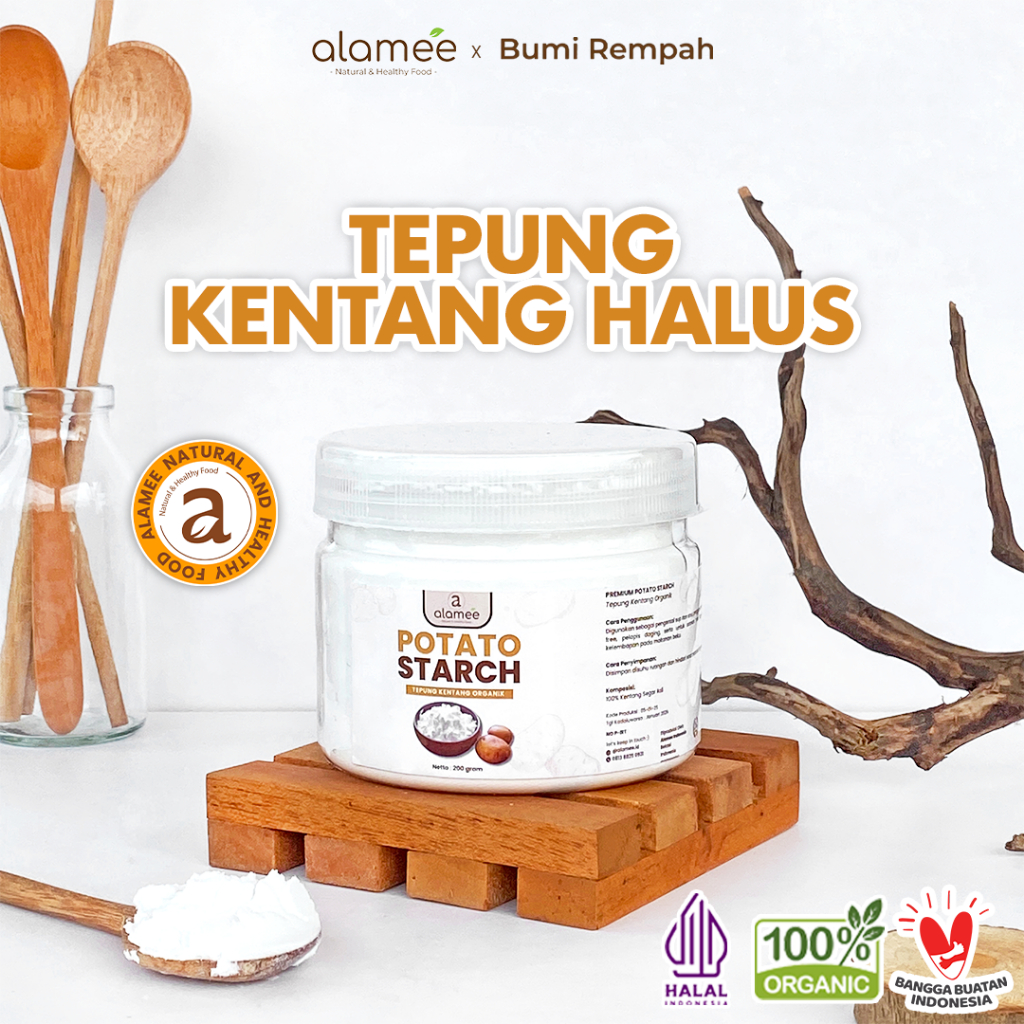 

ALAMEE Tepung Kentang Halus Potato Starch Tepung Kue PREMIUM Mashed Long Potato Powder 200gr