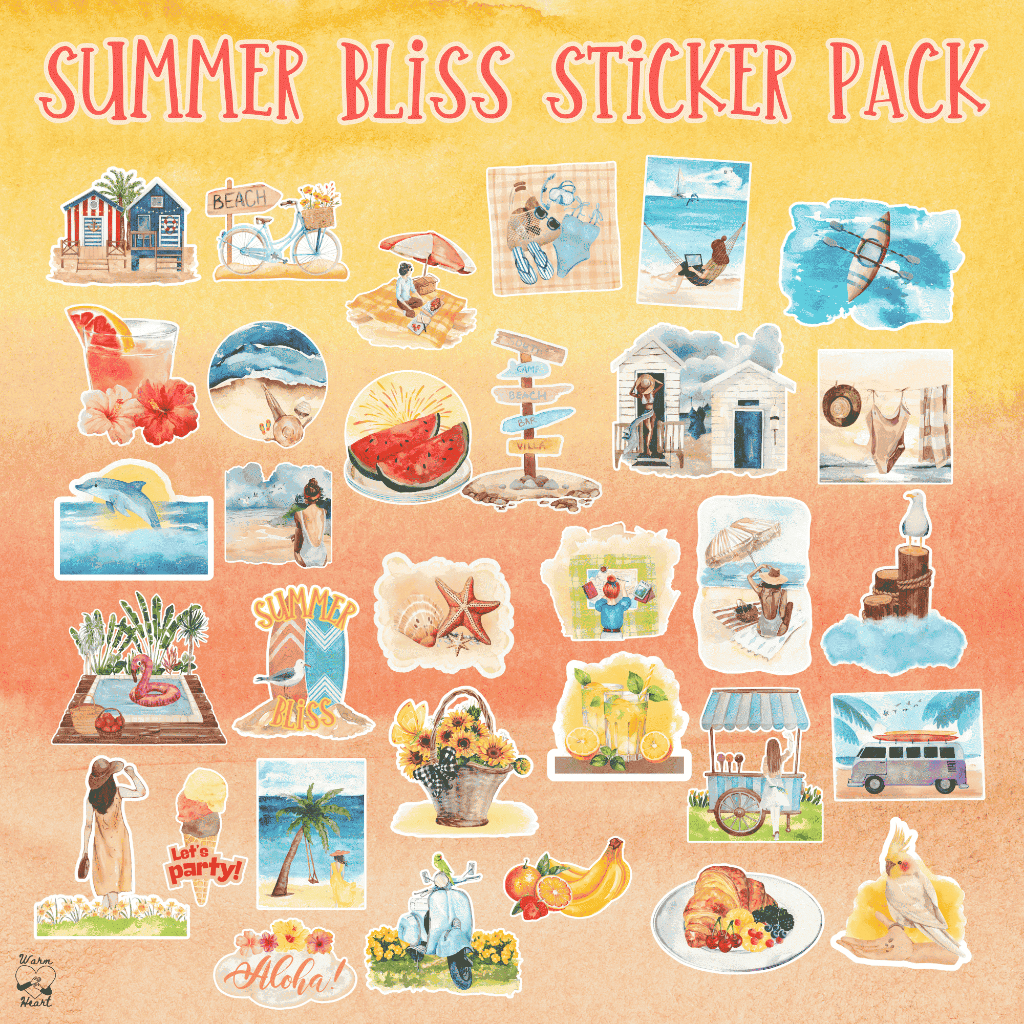 

Summer Bliss Digital Stickers | Digital Stickers, Digital Planner Stickers, Goodnotes Stickers, Digital Journal Stickers, Ipad Stickers, Digital Planner Stickers, Printable Stickers, Scrapbook, Clipart, Aesthetic, Cute, PNG Stickers, Instant Download
