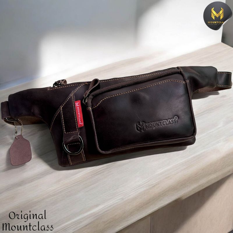 WB Tas Selempang Pinggang Pria Kulit Asli Waistbag Cowok original