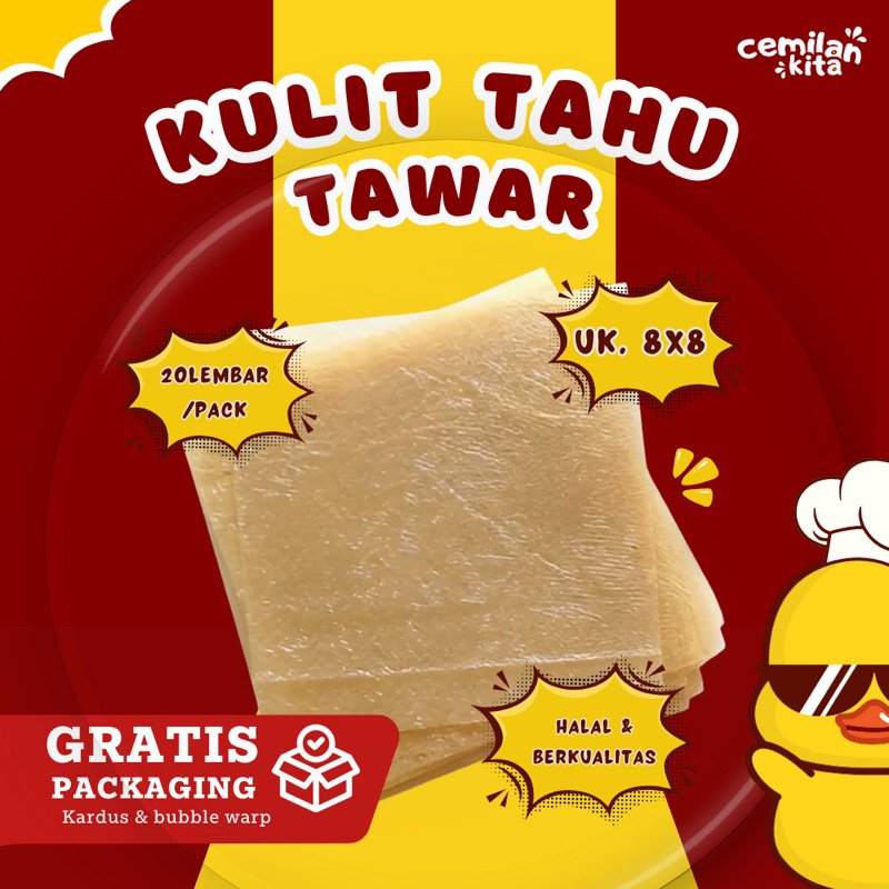 

Kulit Tahu Tawar Halal Gurih 8x8 Tekstur lentur untuk ekado , hekeng , lumpia - VacuumPack || Cemilan Kita