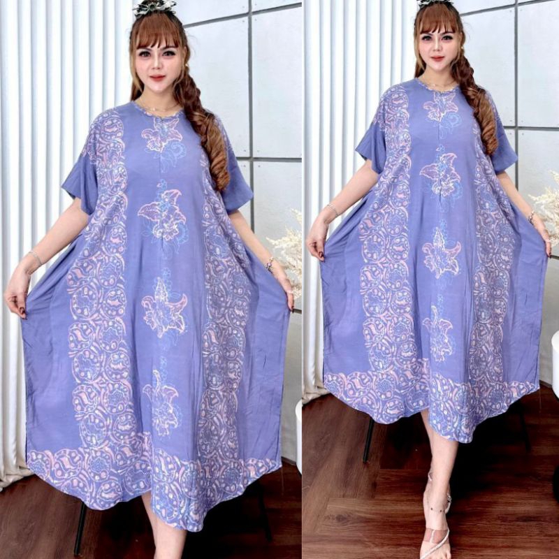 Dress Lowo Jumbo Cap Soft Ukuran Jumbo Zipper Depan Busui Friendly / Daster Lowo Cap Soft Warna Moti