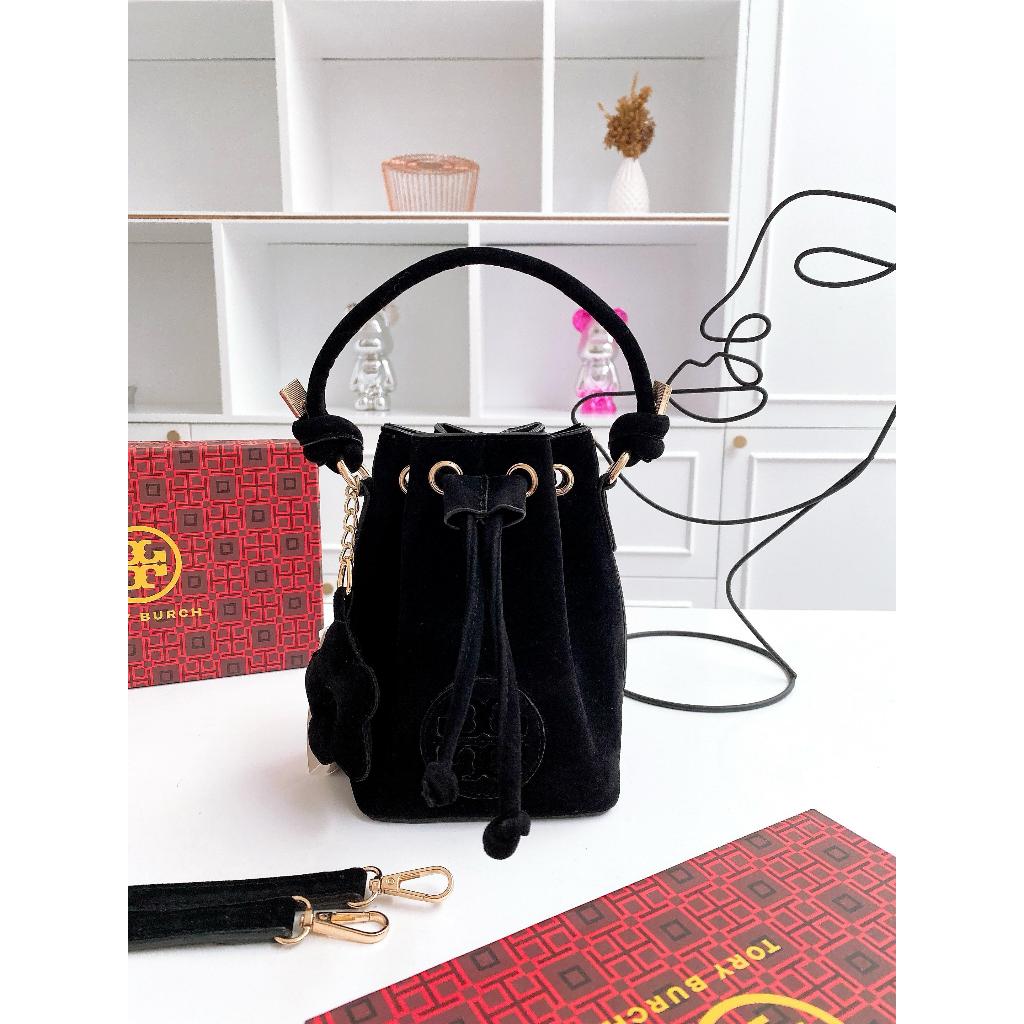 Bucket Bag Tali Serut T**Y Premium Tas Wanita Bahan Bludru Kode S-TB605 Free Gantungan Bunga