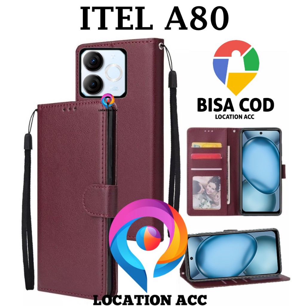 ITEL A80 FLIP LEATHER CASE PREMIUM - FLIP WALLET CASE KULIT UNTUK ITEL A80 - CASING DOMPET | FLIP CO