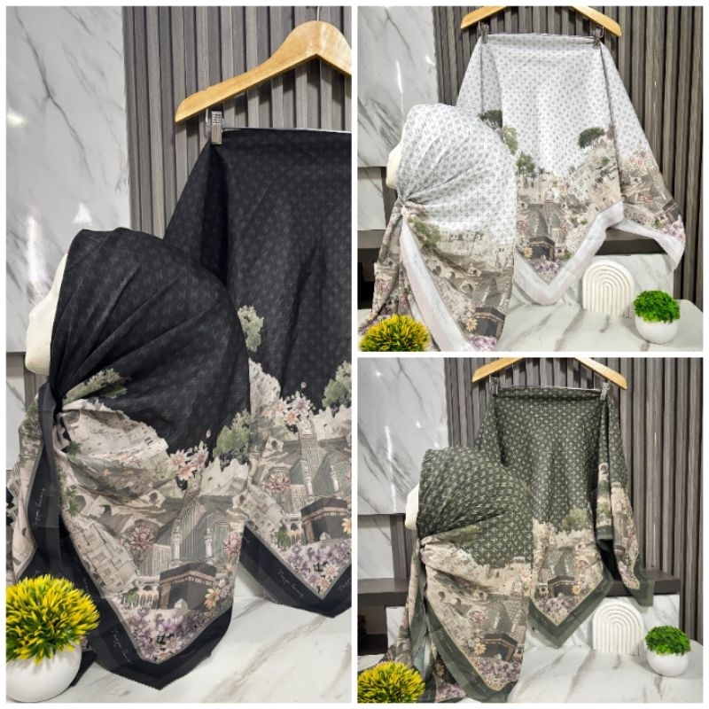 Hijab Segiempat Motif Mekah ka'bah jilbab kerudung madinah cocok buat oleh oleh hajian dan umroh sou