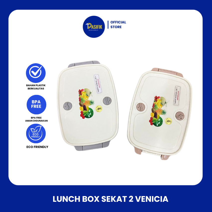 LUNCH BOX SEKAT 2 VENICIA / TEMPAT MAKAN AESTHETIC DENGAN SENDOK GARPU LB-663 OWL PLAST