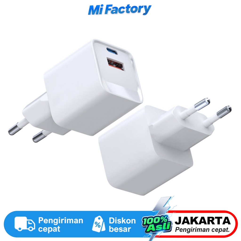 MiLi Charger PD 65W - Dual Port USB-A & Type-C, Pengisian Super Cepat 20W/33W/65W, Kompatibel iPhone